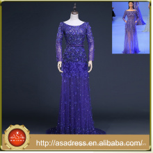 Echte Fotos Maßgeschneidertes Abendkleid Königsblau Langarm Pailletten Abendkleid (YASA-888)
